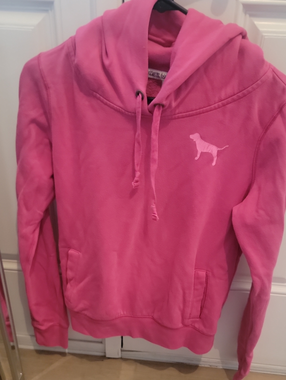 Victoria's Secret PINK. Bright Pink Hoodie With Rainbow Colored Print On Back. S